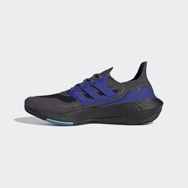 Adidas Ultraboost 21 Black/Blue Mens Road Running Shoe With Boost Midsole And Continental Rubber Outsole