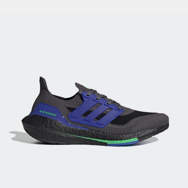 Adidas Ultraboost 21 Black/Blue Mens Road Running Shoe With Boost Midsole And Continental Rubber Outsole