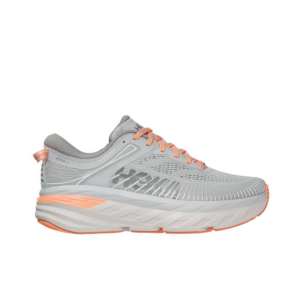 Hoka Bondi 7 Grey/Orange Womens Running Shoes With Rocker Geometry Midsole
