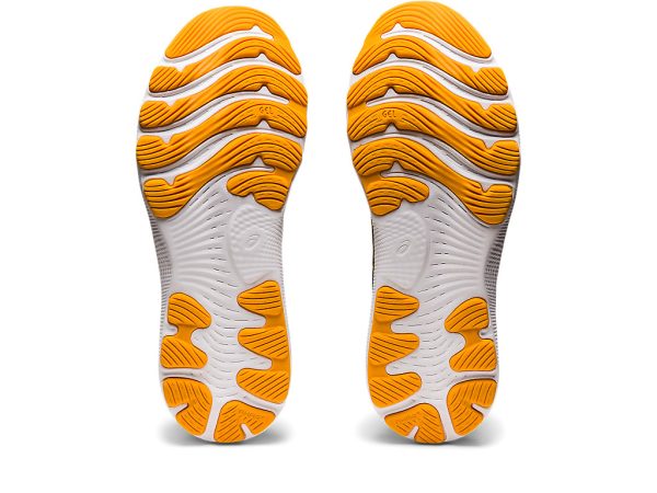 Asics Nimbus 24 Azure/Amber Mens Neutral Road Running Shoes With FlyteFoam Blast Midsole And Gel Cushioning In The Heel
