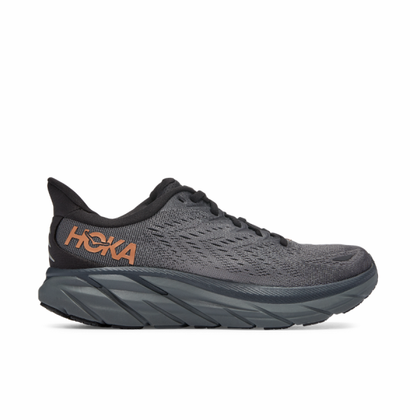 Hoka Clifton 8 Anthracite Womens Road Running Shoe With Rocker Sole Unit Geometry